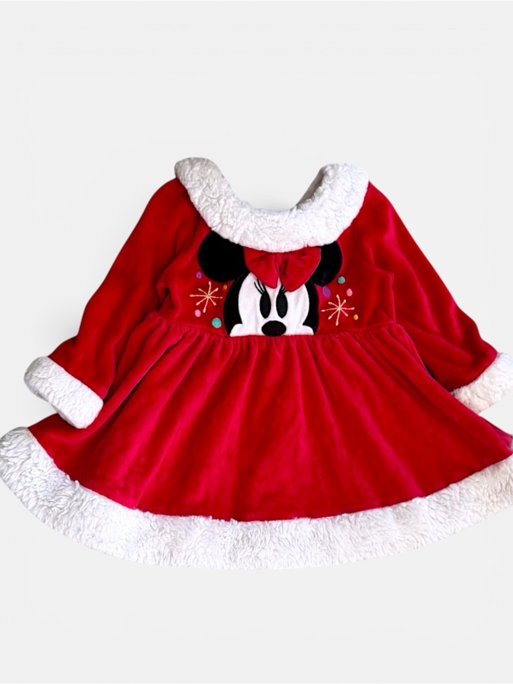 Disney Red Minnie Mouse Holiday Velvet Dress  White Trim 9-12 Months Baby Girl